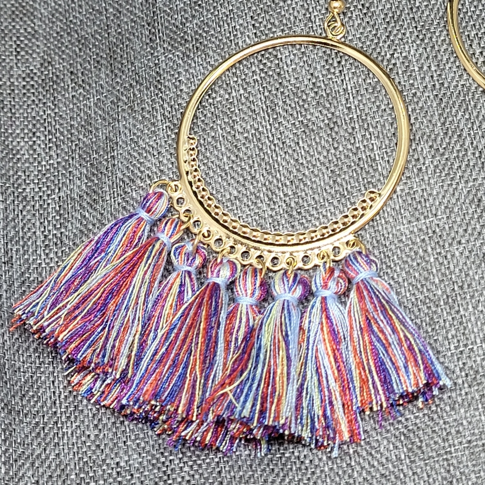 Bohemian Multicolor Gold Tassel Earrings